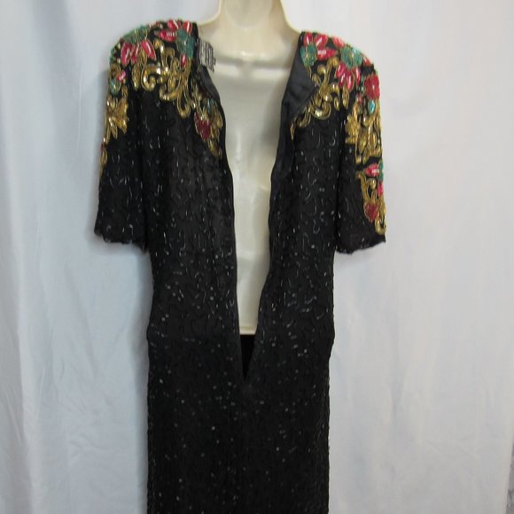 Vintage Star & Style Sequin Holiday Cocktail Trophy Dress Size L 100% Silk - Picture 3 of 9
